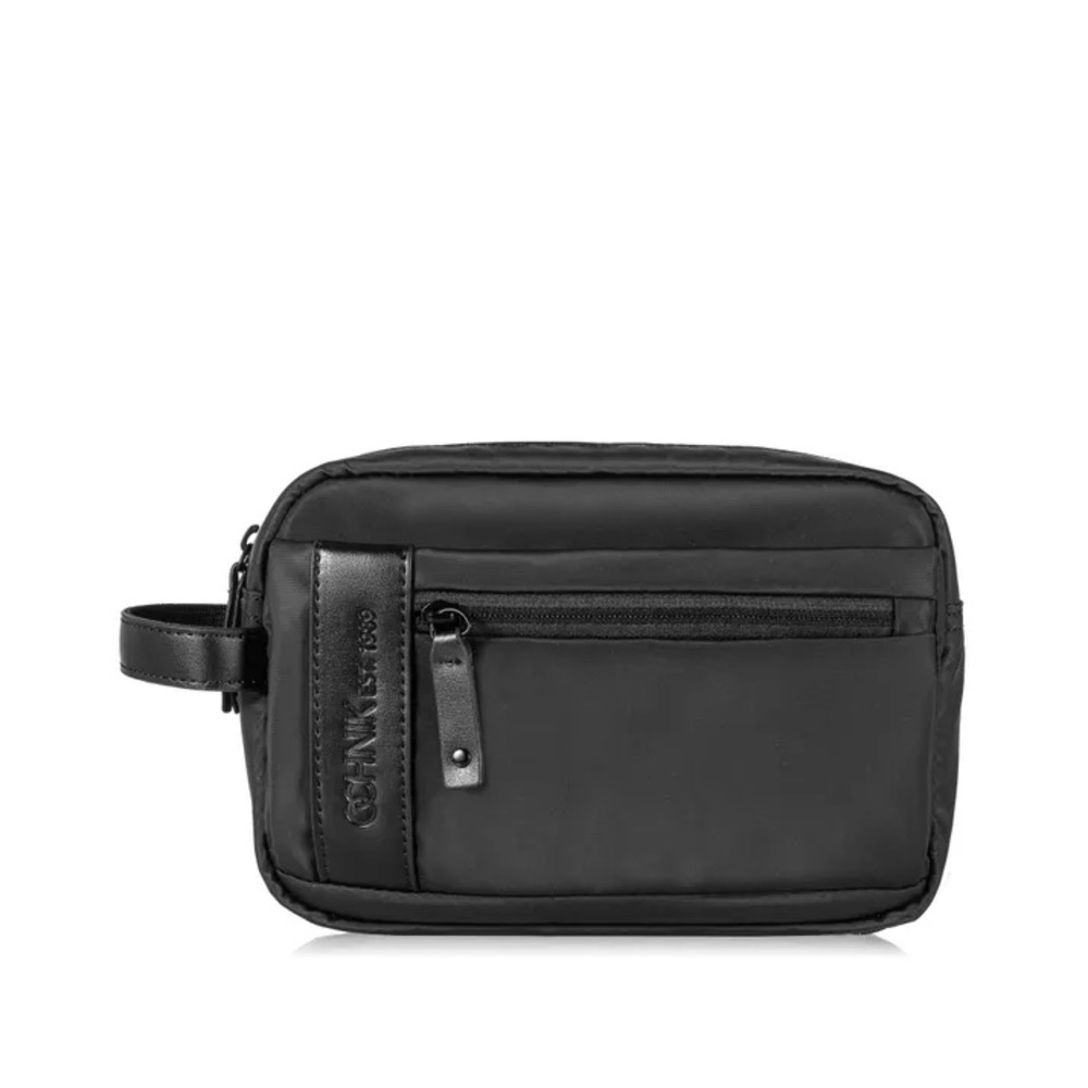 OCHNIK Man’s Zip Toiletry Bag, Genuine Leather + Nylon, Black, NWT